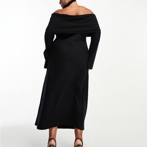 ASOS DESIGN Curve supersoft bardot midi dress with flare sleeve in black - BLACK